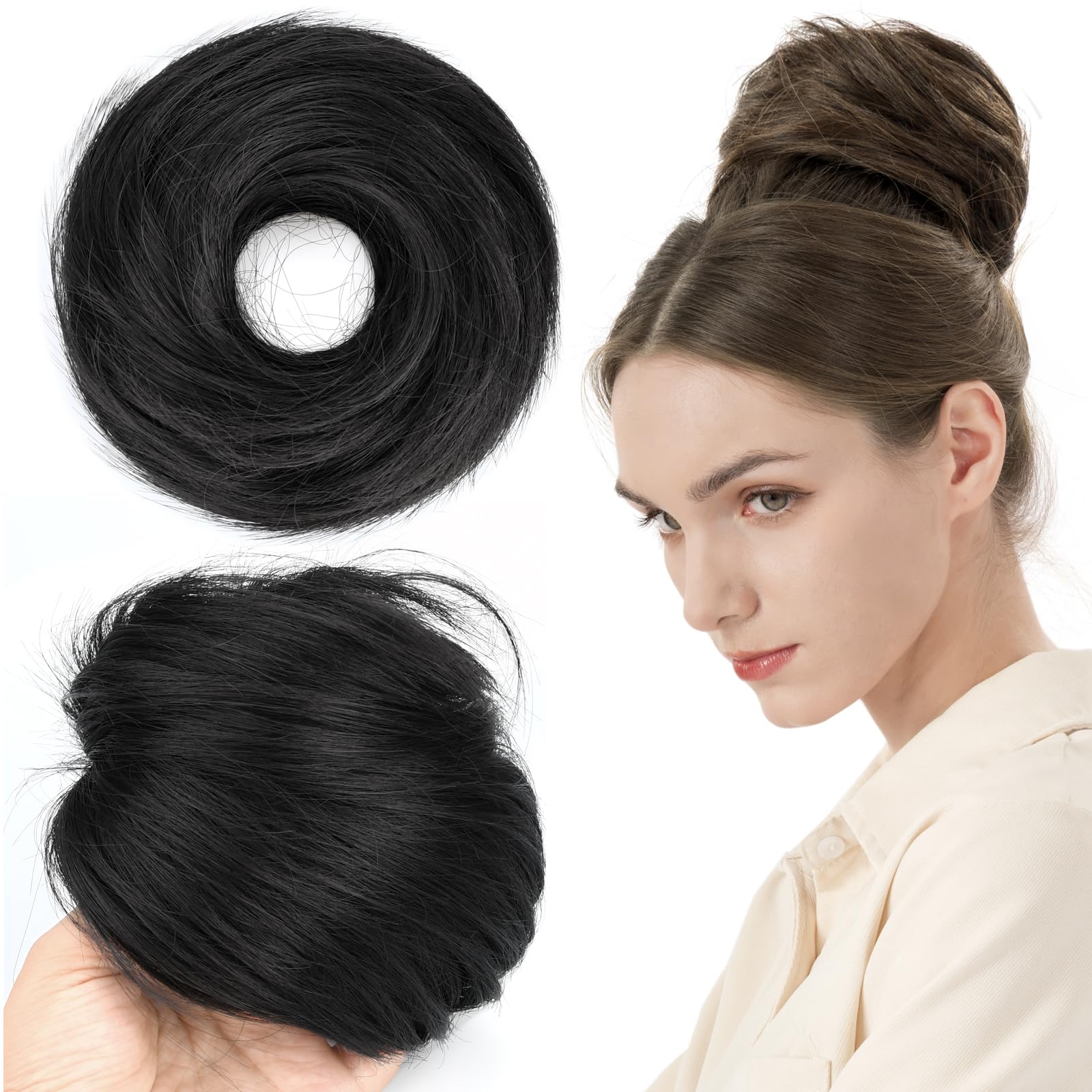 BOBIYA Messy Buns Hair Pieces Hair Scrunchies for Women Synthetic Ponytail Bun Extensions (Natural Black) — image 1