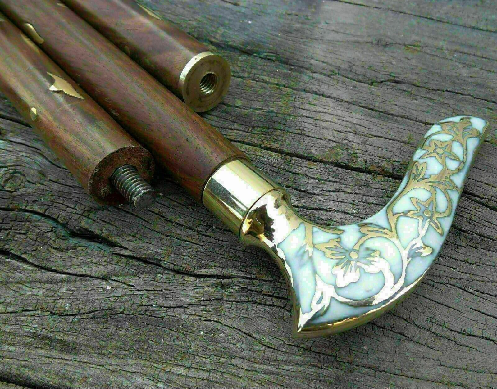 Brass Designer Head Handle Victorian Wooden Walking Stick Vintage Handmade Gift