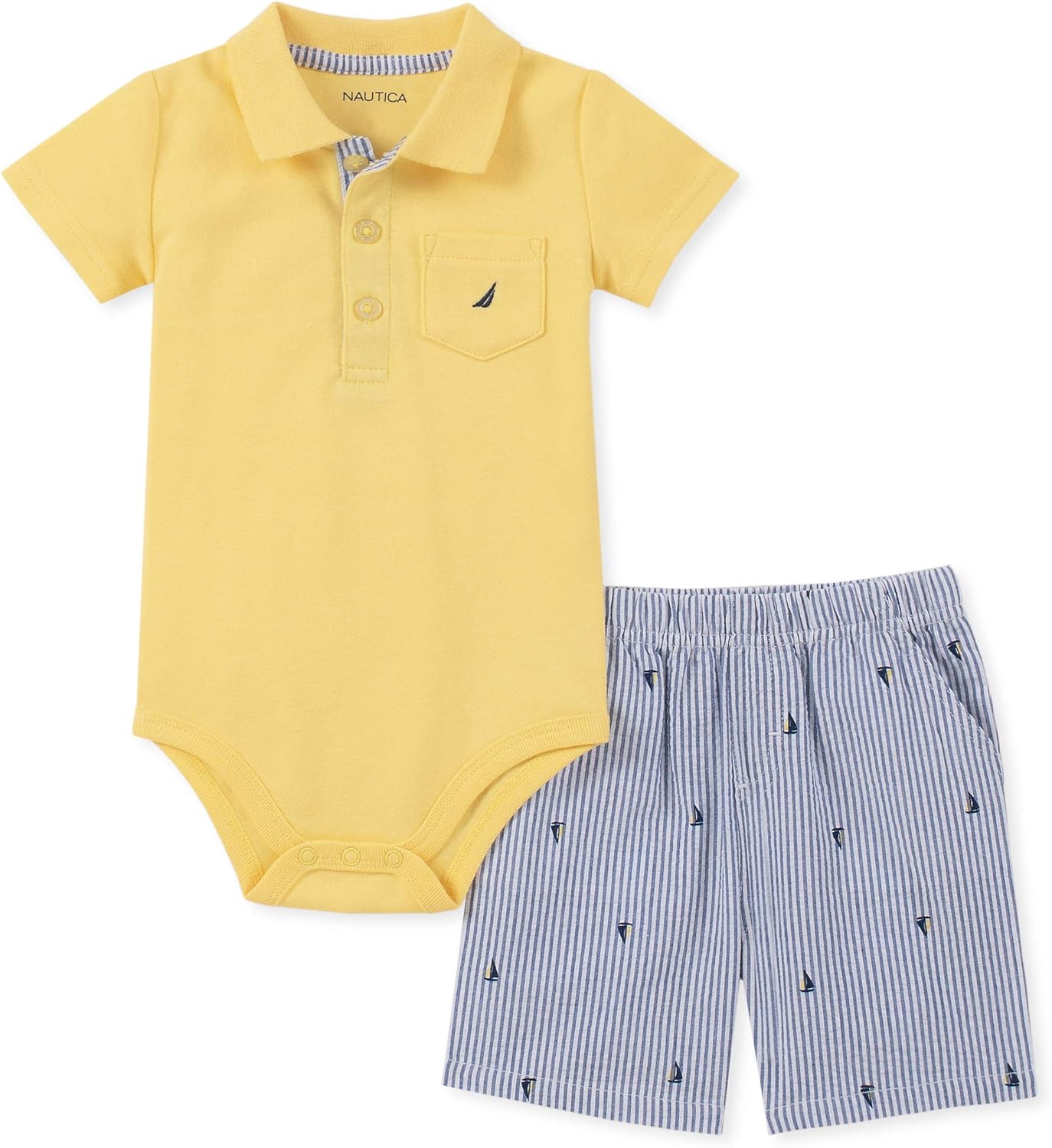 Nautica Sets (KHQ) Baby Boys' 2 Pieces Bodysuit Shorts Set, Yellow/Blue