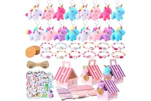 Remuuly 100 Pcs 16 Sets Unicorn Party Favor Mini Unicorn Stuffed Animals Bulk Plush Keychains Bracelet Gift Box Sticker for Adopt an Animals Favors Birthday Goodie Bag Supplies Fillers Stuffers