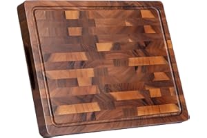 FYCTIO Walnut Wood Cutting Boards for Kitchen, Large End Grain Cutting Board Double Sided, Thick Chopping Board with Handle, 