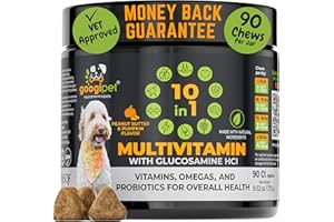 GOOGIPET NATURAL PET PRODUCTS Googipet Premium 10 in 1 Dog Vitamins Multivitamin Chewable w/Dog Probiotics for Gut Health, Dog Vitamins and Supplements w/Vitamin C & Glucosamine for Joint Support (Peanut Butter & Pumpkin Flavor)