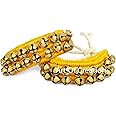 Art Of Creation Dancing Ankle Kathak Ghungroo Pair 40 Bells 2 Lines Handmade Musical Instrument Classical Bharatnatayam Kuchchipudi (Yellow Padded 40 Bell)