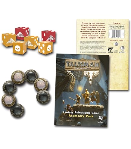 Pegasus Spiele Talisman Adventures RPG – Pack De Dés Premium Kismet – 6 Dés à 6 Faces + Sac à Dés – Design Flexible Et Durable