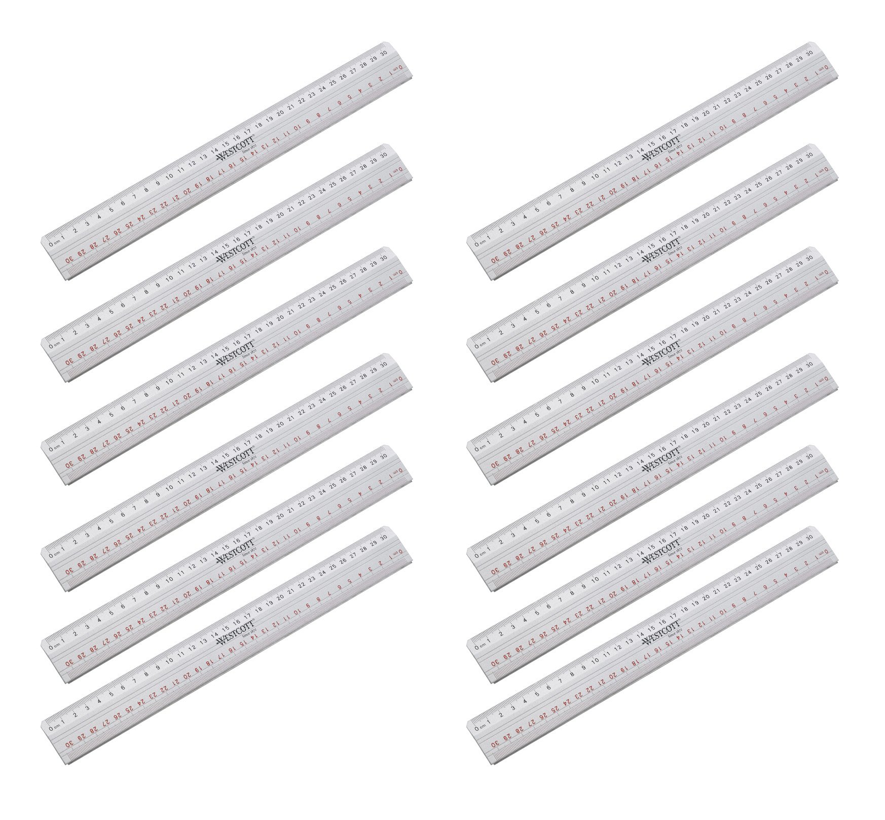Westcott E-10112 00 I Knife Cutting Ruler Aluminium, 30 cm, 12 pcs, Silver