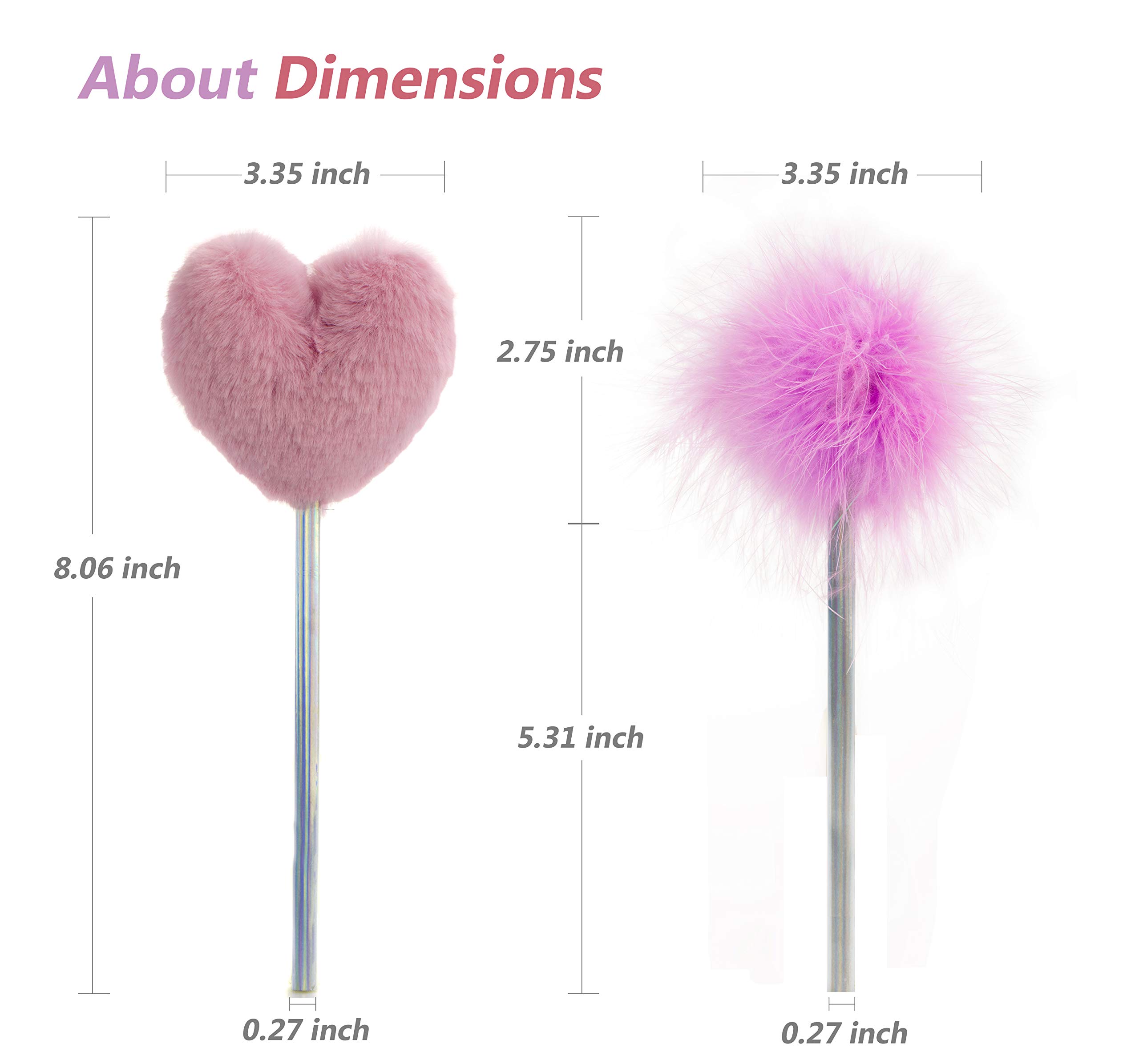 Lazyaunti Cute Fluffy Pencils for Kids Fancy Fun Pencil Toppers Plush Ball Classroom Gift Personalized School Supplies for Girls (Purple Heart)