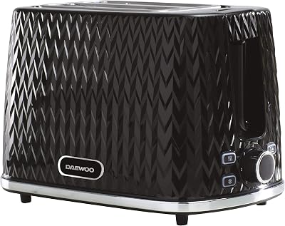 Daewoo Argyle 2 Slice Toaster Defrost Reheat Browning 7 Settings Black