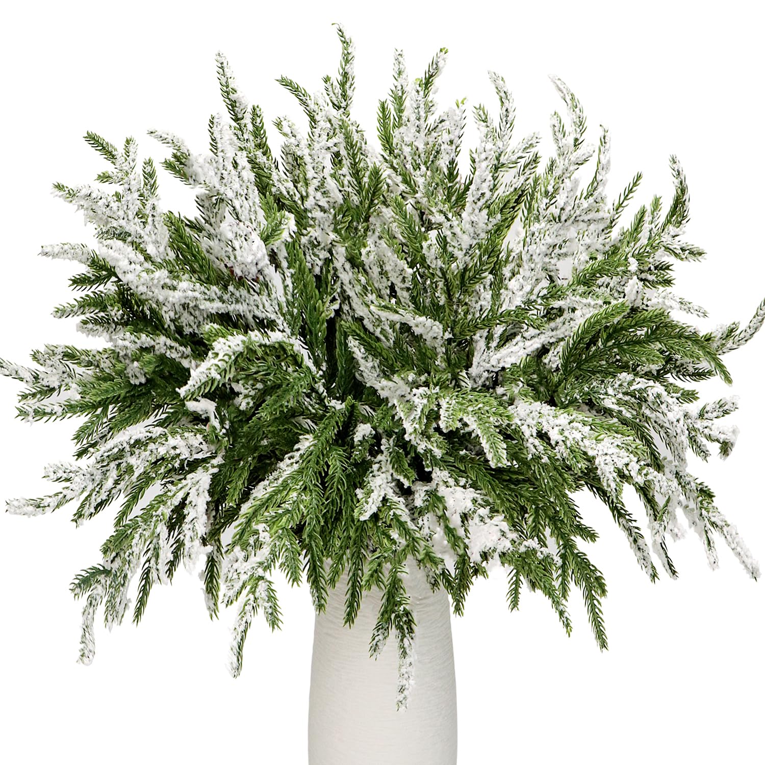 View 1 of 24Pcs Norfolk Pine Branches Stems 13.5" Artificial Pine Needles Sprigs Norfolk Pine Garland Accessories Vase Fillers Winter Fake Christmas Tree Picks Greenery Sprays for DIY Wreaths (24, Frost)