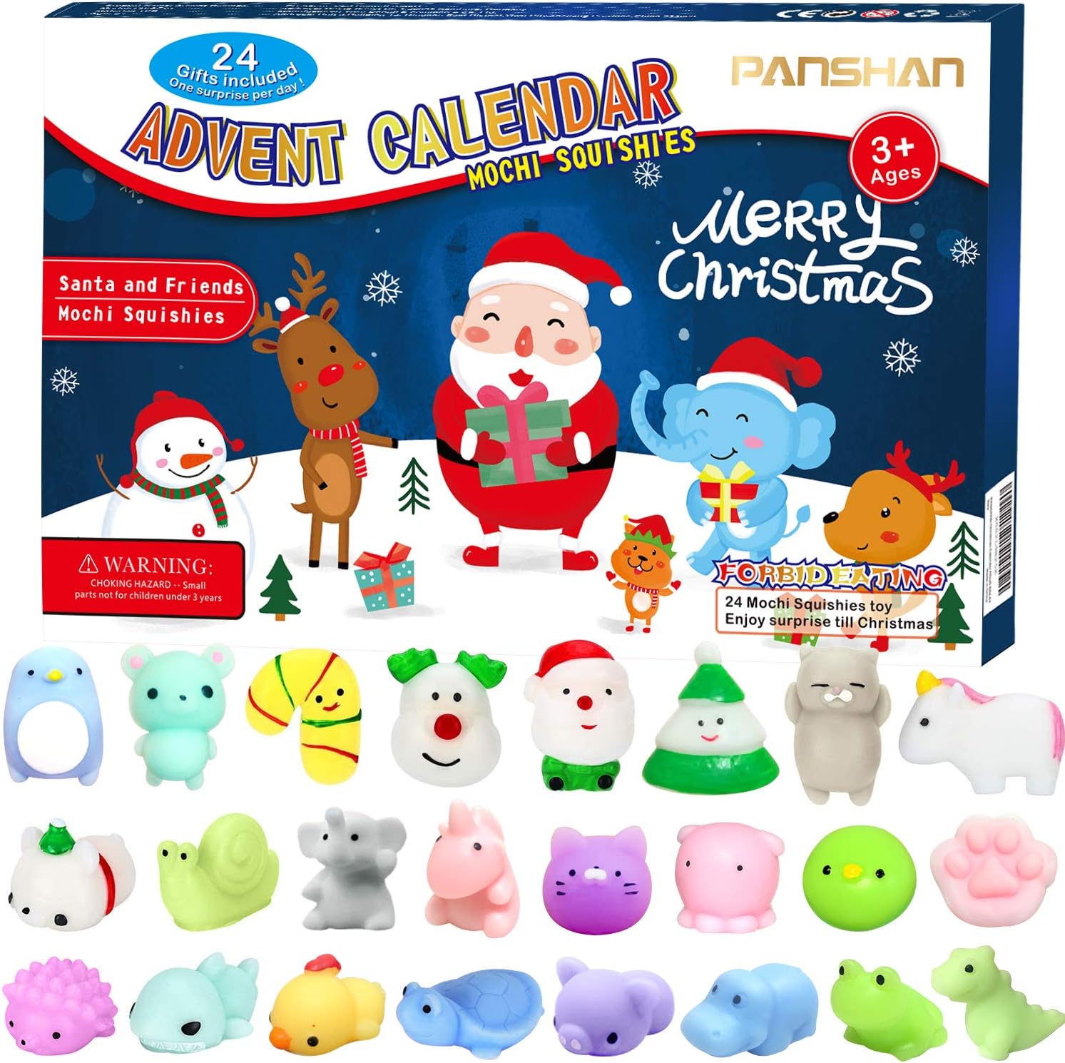 Advent Calendars - PANSHAN Including 24 Independently Packaged Mochi Squishy Toys, Can be Used as pcs Easter Basket Stuffers Easter Egg Fillers, Christmas Fidget Advent Calendar Kawaii Squishies, Xmas Countdown Calendar
