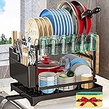 XLMYS Dish Drying Rack, 2 Tier Large Dish Drying