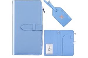 Deziliao Passport Wallet for Men and Women, Mulit-purpose RFID Blocking Passport Holder Travel Wallet, Passport and Vaccine Card Holder Combo, Travel Essentials Passport Cover Case（Light blue）
