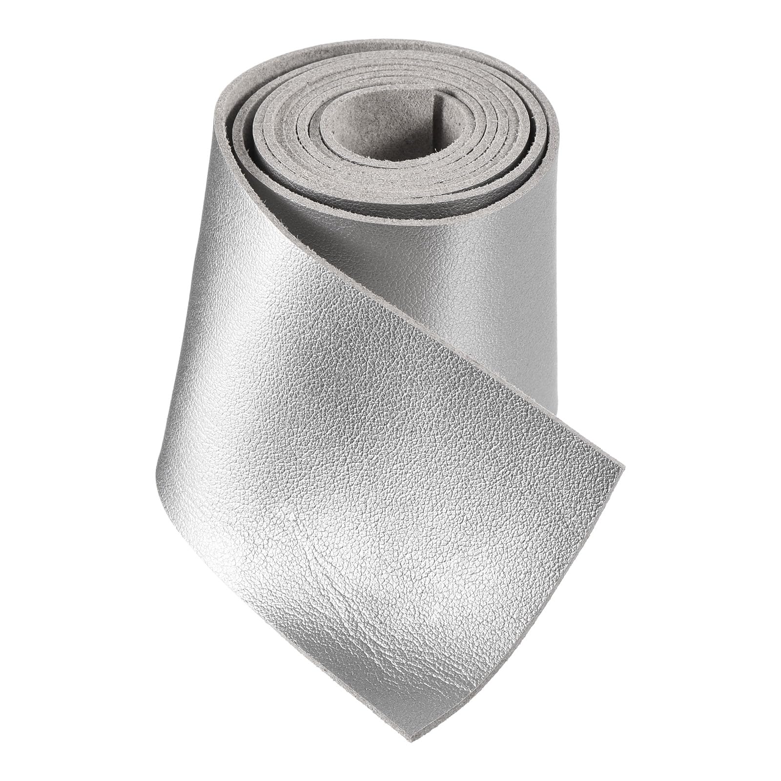 DMiotech Silver Faux Leather Strap 2 Inch Wide 39 Inch Long Flat Leather Belt Strip 1.3mm Thick Single Sided Cord for Arts Craft DIY, Traction Ropes, Bag Straps