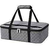 Casserole Carrier - Large Portable Insulated Food Carrier for Hot or Cold Food, Lunch Tote Warmer or Cooler Bag, Lasagna Lunch Bag for Work Picnic Hiking Beach - Fits 16" x 10"Baking Dish-Grey