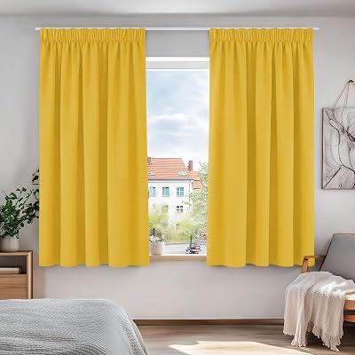 Deconovo Yellow Curtains Pencil Pleat Thermal Blackout 2 Panels 46 x 54 Inch