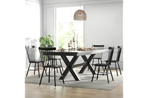 DM Furniture Dining Room Chairs Set of 6 Windsor Dining Chair with Spindle Back,Farmhouse Armless Side Chair,Solid Wood French Country Kitchen Chairs for Home/Patio/Restaurant, Black