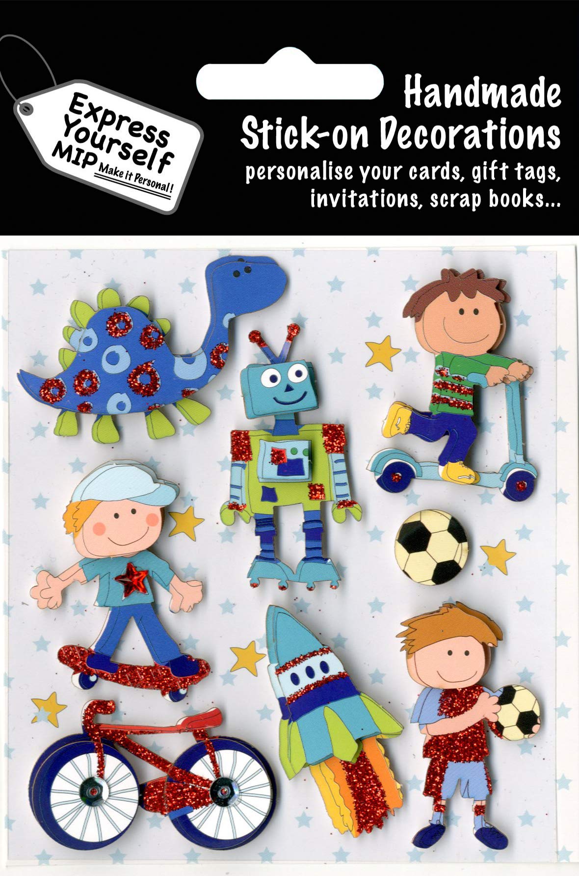 Express Yourself MIP self Adhesive Boys Fun time Toppers, Ideal for Card Making, Gift Wrapping, Scrapbooking, Papercrafts, Childrens Crafts