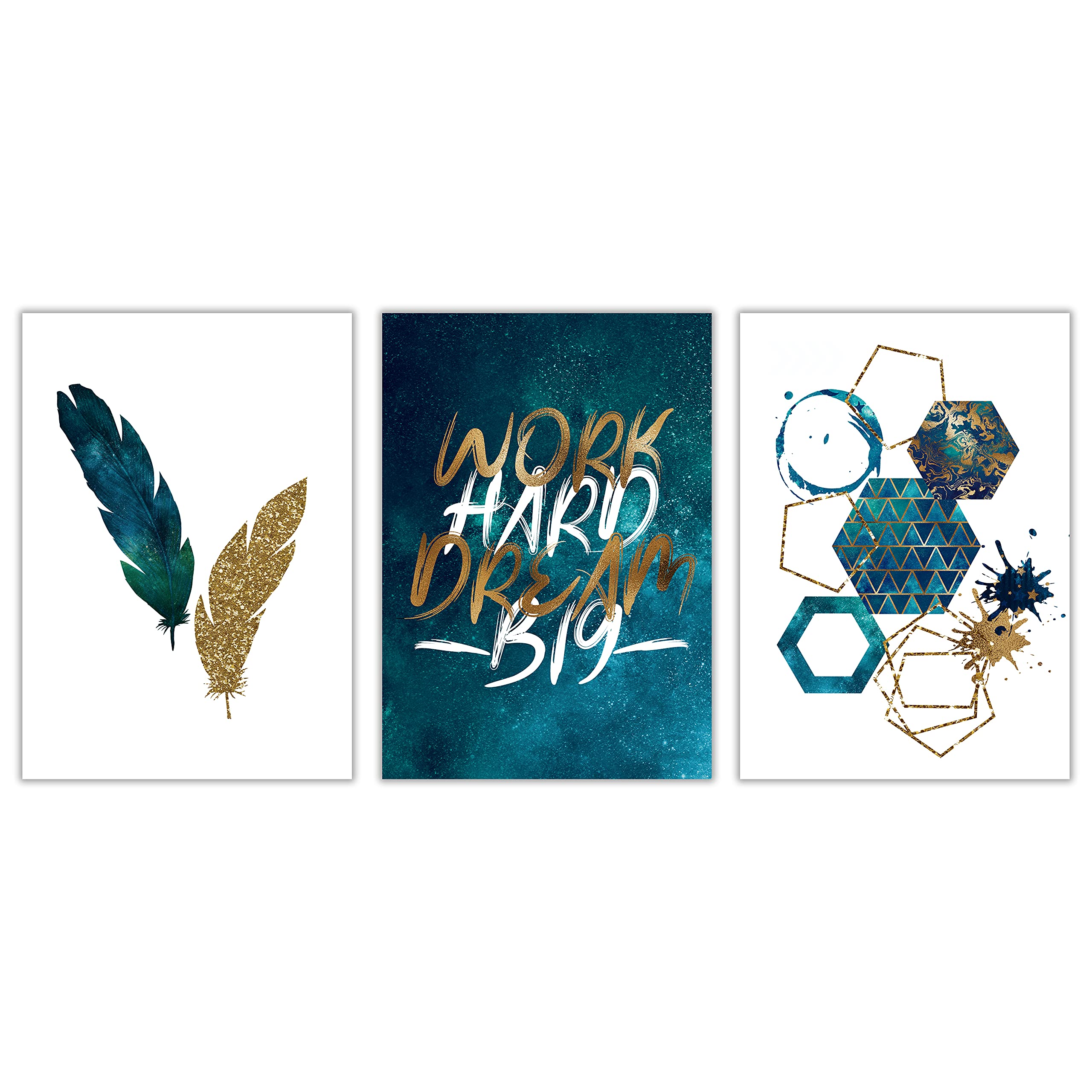 Work Hard Dream Big - Typography Prints (Pack of 3) | Quote Prints | Galactic Pattern | Abstract Print Print Only A4