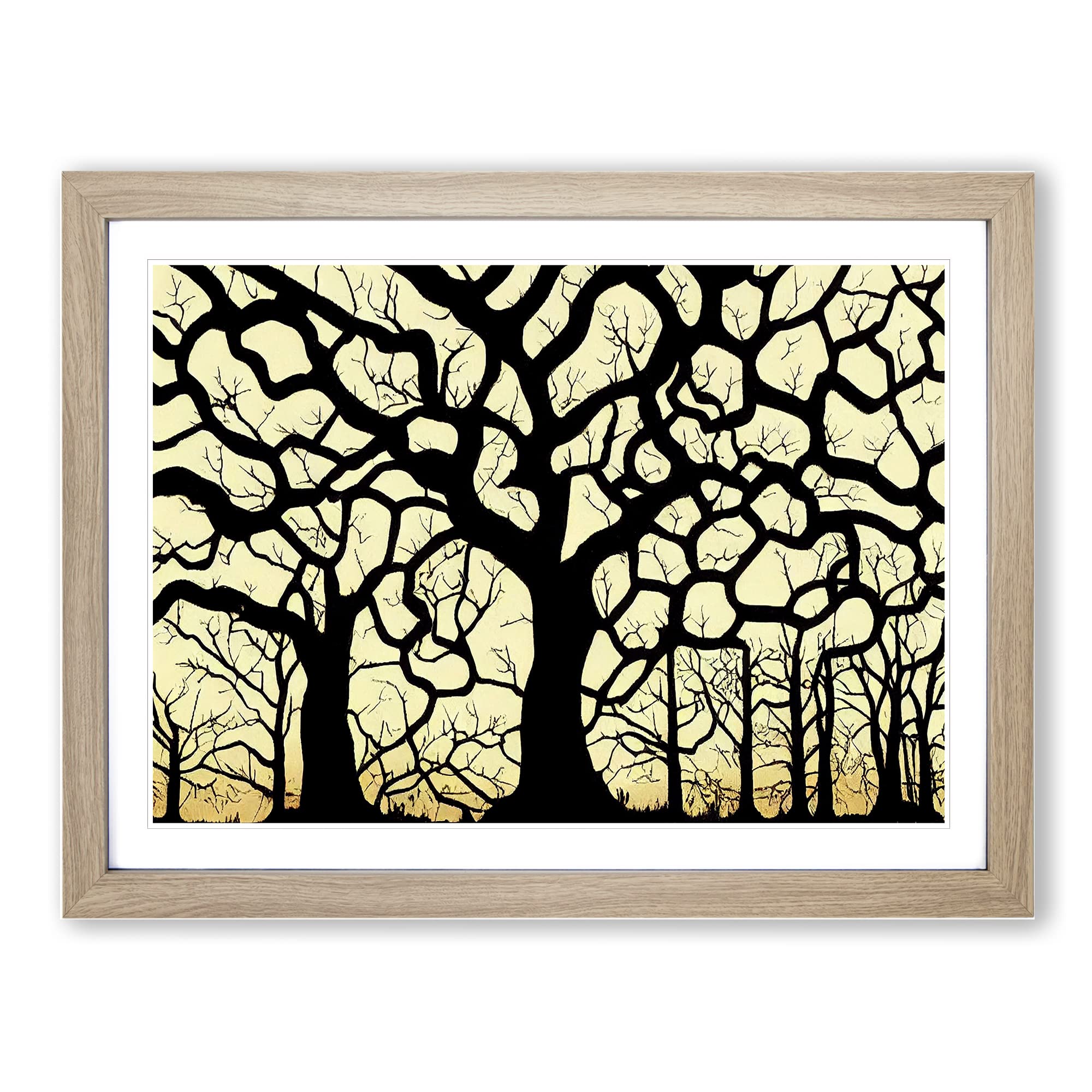 Sacred Oak Trees Framed Print | A4 Oak Framed Wall Art | Ready to Hang | Modern Floral Picture | Living Room Bedroom Lounge Office