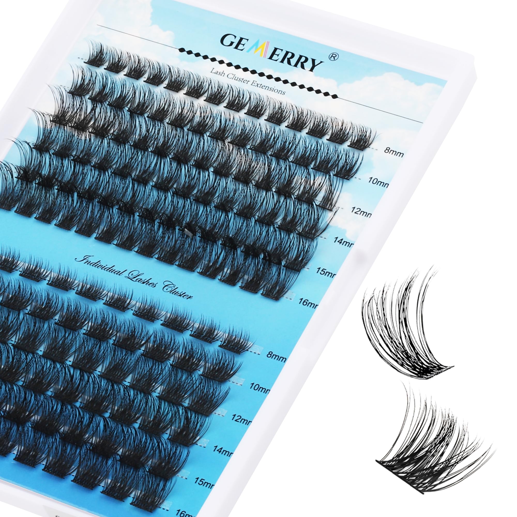 GEMERRY Cluster Eyelash Extensions 144pcs C3/C9 D Curl 8-16mm Mix Ribbon Lashes Wide Stem Natural Lashes DIY — image 1