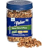 Fisher Walnut Halves & Pieces Pantry Pack, Unsalted California Nuts, 22 oz | Raw Walnut Halves and Pieces, Clear PET Jar, Sma