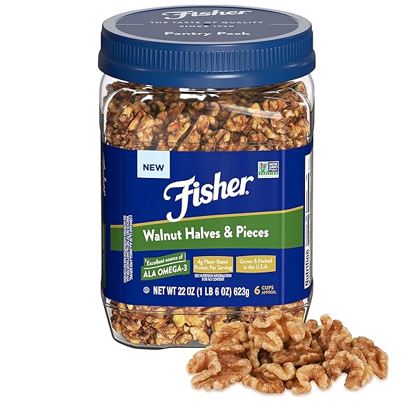 FISHER CHEF’S NATURALS WALNUT HALVES & PIECES PANTRY PACK PET 22 OZ, 100% CALIFORNIA UNSALTED WALNUTS FOR BAKING & COOKING, HEALTHY SNACKS FOR ADULTS, VEGAN PROTEIN, KETO WALNUT SNACK GLUTEN FREE