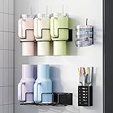 Alebew Magnetic Cup Holder for Refrigerator, Fits Stanley 20/30/40 oz Tumblers, Water Bottles Organizer with Lid Rack & Straw Holder Black Kitchen Cup Storage Rack for Stanley Cup Accessories