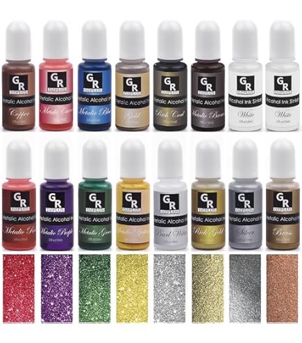 Metallic alcoholinkt, set van 12 metalen kleuren, voor epoxyhars, petrischalen maken, schilderen - glinsterend, geconcentreerde alcoholinkt, harsinkt voor harskunst, doe-het-zelf schilderen, elk 10 ml