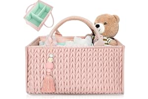 MOMINSIDE Diaper Caddy Organizer, Baby Basket Nursery Storage, Portable Changing Table Car caddy organizer for Girl Boy, Baby Registry Baby Shower Gifts, Newborn Essentials(Pale Pink)