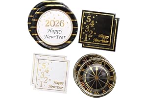 WINOO DESIGN 2026 New Year Plates and Napkins Party Supplies - Serves 25 - Happy New Year Eve 9 Inch and 7 Inch Plates, Napkins NY Party Decorations Favors