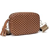 AMZFROG Small Checkered Crossbody Bag for Womenl Cute Vegan Leather Purses Trendy Shoulder Handbags Wide Strap