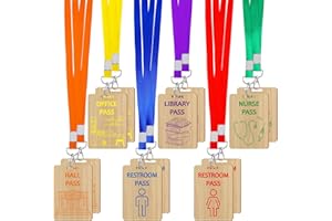 Yeaqee 12 Set Hall Pass Lanyards Restroom Pass Unbreakable Wooden Hall Passes for Office Nurse Home Library Gift Supplies(Vivid Color)