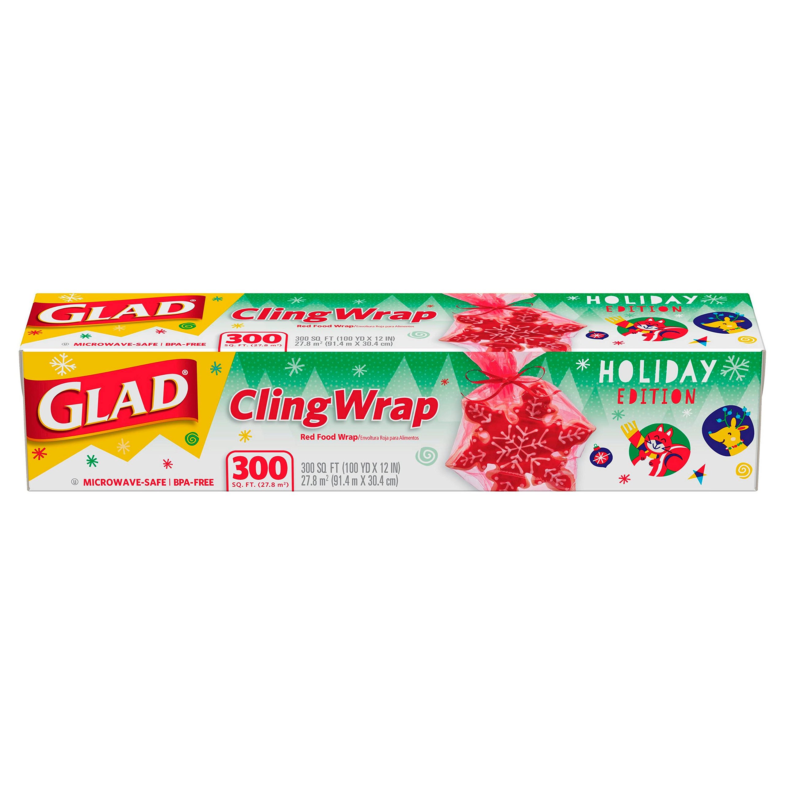 Glad Holiday Cling Wrap Plastic Wrap Green 200sq ft