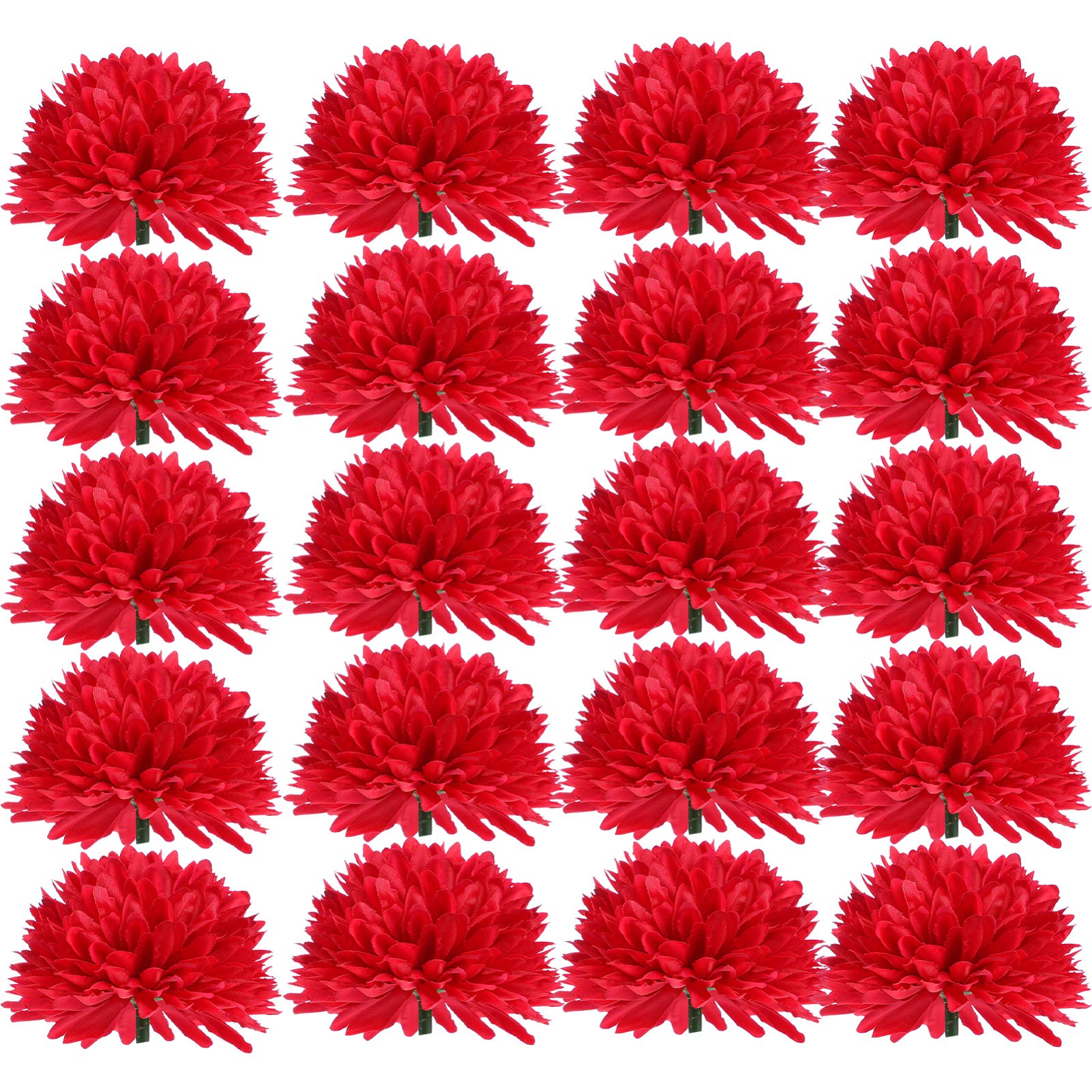 Amosfun 50 pieces artificial chrysanthemum heads red silk hydrangea heads marigold flower heads large for home wedding decor DIY wreath art craft 7 cm