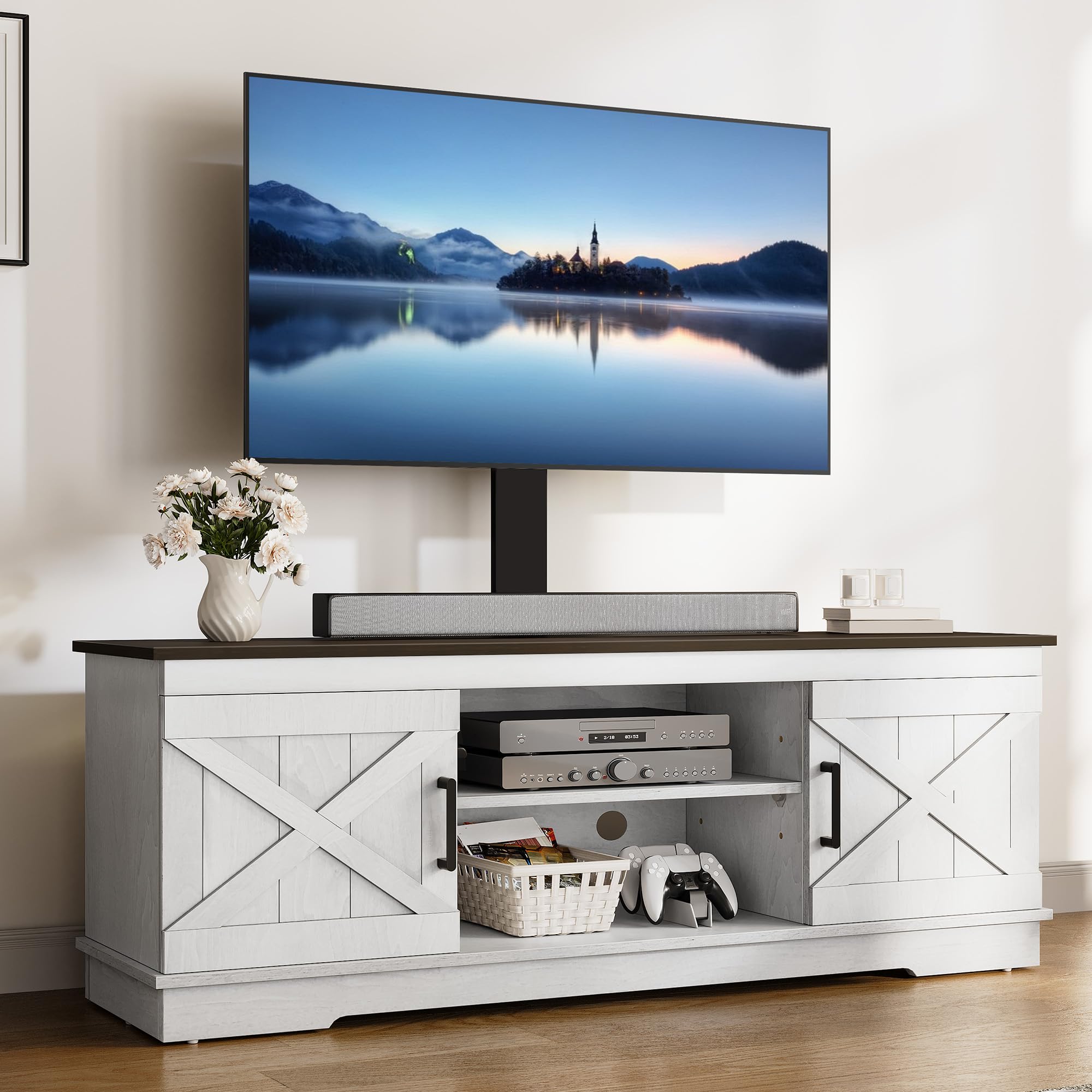 Photo 1 of **MISSINGTOP BLACK PIECE**AYITAHOME TV Stand with Mount for Living Room, Farmhouse TV Stand for 70 inch TV Entertainment Center, Media Console with Height Adjustable Mount, Grey White & Espresso