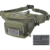 Tactical Fanny Pack, Military Waist Bag Hip Belt Bumbag Utility Bags for Outdoor Hiking Climbing Fishing with U.S Patch(Green)