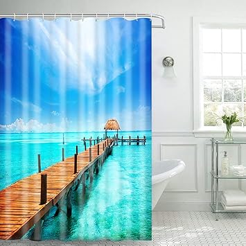 Amazon Com Hearx Hawaiian View Shower Curtain Wooden Bridge