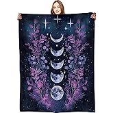 VODRM Dark Moon Phases Blanket Celestial Witchy Gothic Throw Blankets,Gifts for Kids Woman Adult,Lightweight Soft Fleece,Mystical Cottagecore,for Sofa Couch Bed Room Goth Halloween Decor 50x60in