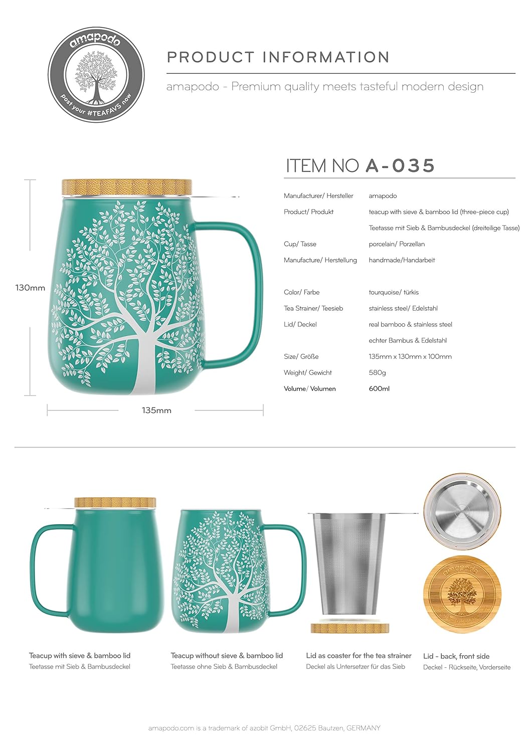 Amazon.de amapodo Teetasse mit Deckel und