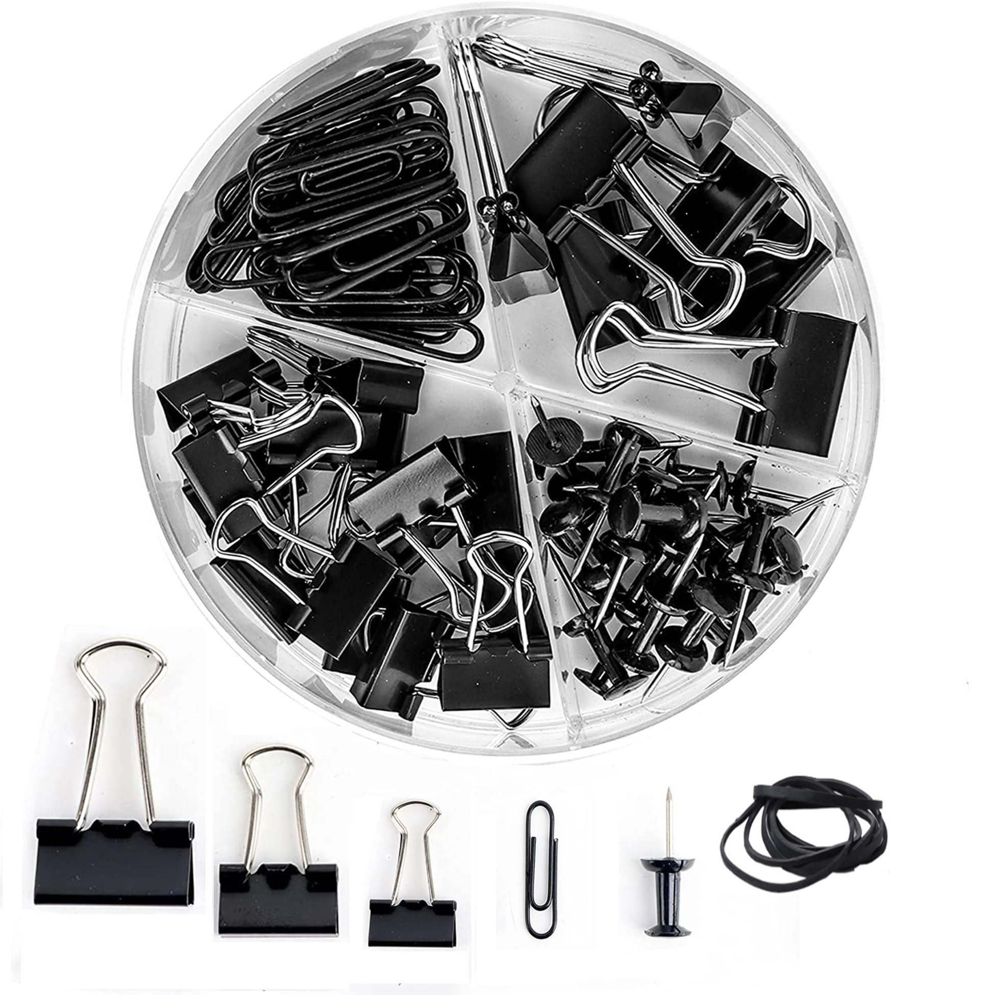 Paper Clips 500Pcs Bulldog Clips Colored,Office Clips Mixed Set - Binder Assorted Sizes Paperclips Paper Clamps Rubber Bands for Office and School Supplies (Black)