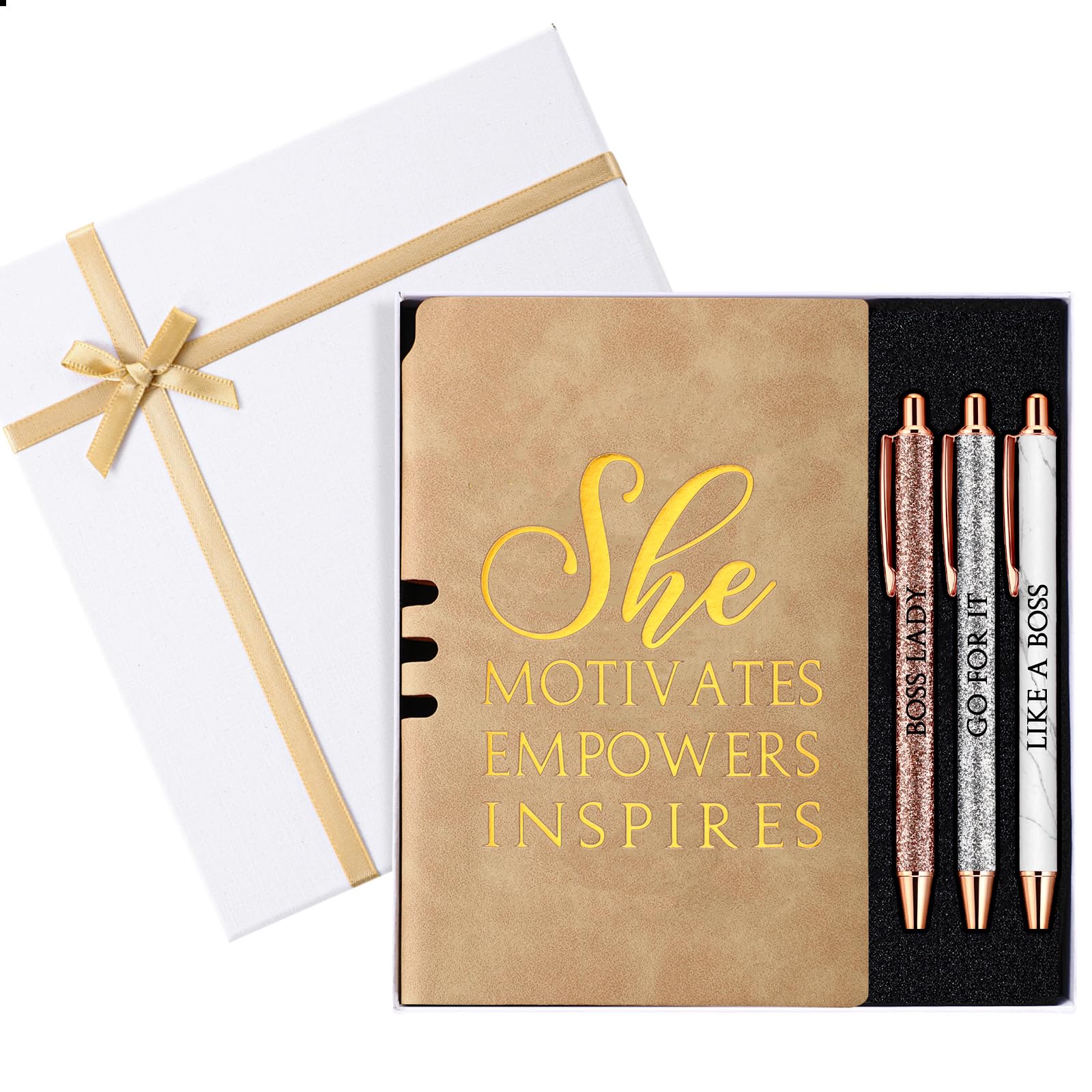 Photo 1 of Resurhang 5 Pcs Boss Day Gifts for Women Set Lady Gifts for Women Leather Journal Ballpoint Pens with Box Appreciation Gift for Bestie Female Leader Christmas Birthday Thank You Present (Khaki)