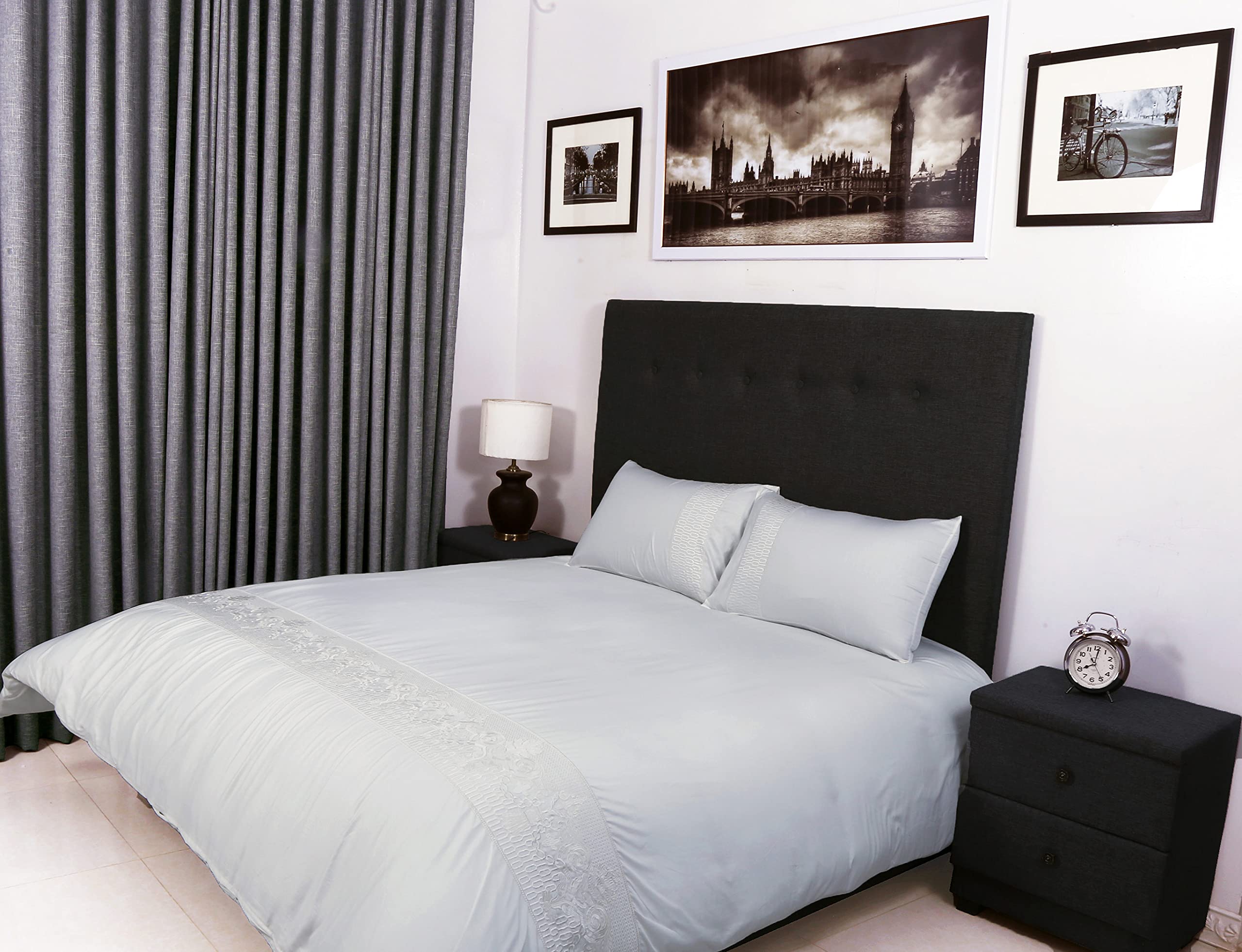 Bed Thread - Egyptian Cotton Double Duvet Covers Set Off White, 400 Thread Count Long Staple Egyptian Cotton Duvet Cover Double, Quilt Bedding Sets, Felicia Viscose Embroidered 100% Cotton Duvet Sets