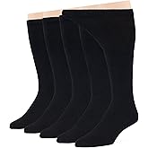 7BigStars Men Diabetic Loose Dress Business Cotton Mid Calf Socks - 5 Pack Large - Solid Casual - Sock Size 10-13 Shoe Size 9-12 L Black