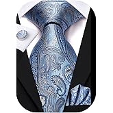 Hi-Tie 63" 70" Ties for Men Silk Extra Long Mens Ties Set and Pocket Square Cufflinks Paisley Necktie Business Wedding