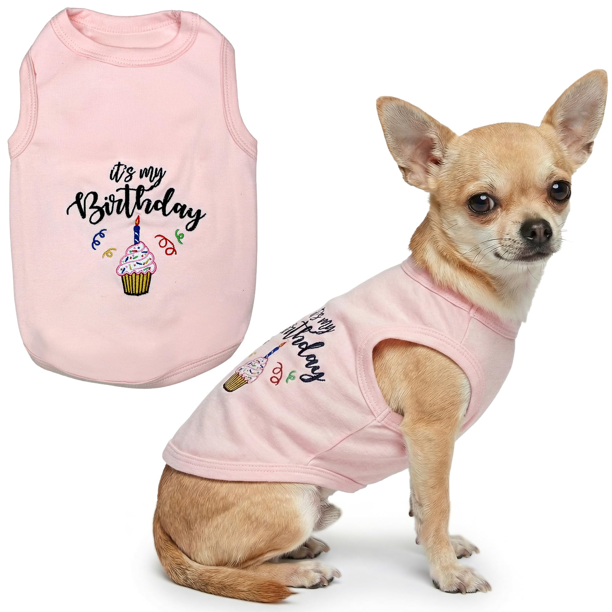 Parisian Pet It's My Birthday Pink Dog Cat Clothes Tee Shirts Dog T-Shirt, S