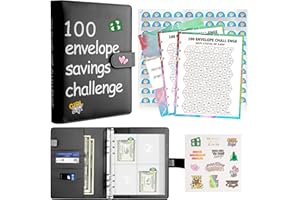 PUSEALON 100 Envelopes Money Saving Challenge, 100 Envelope Challenge Binder, A5 Budget Planner Book to Save $5,050, Savings Challenges Budget Book Binder for Office,Home,School(Black)