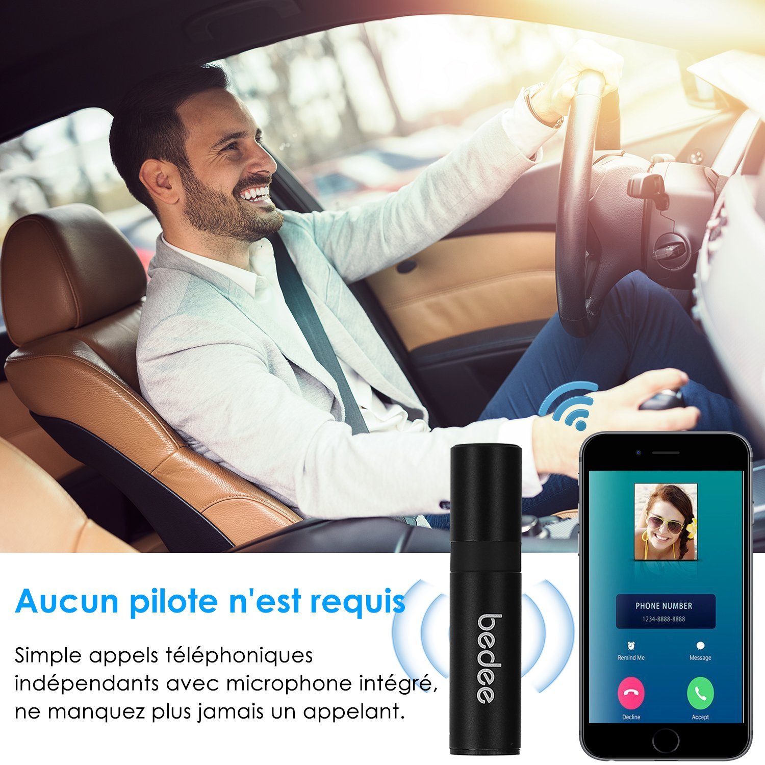 Récepteur Bluetooth 4.1 Voiture, bedee Mini Adapteur Audio, Kit Voiture Mains Libres avec Sortie Stéréo Compatible avec le Système Audio 3.5mm Jack pour Maison / Casque / Téléphone / PC / Tablette / Véhicule