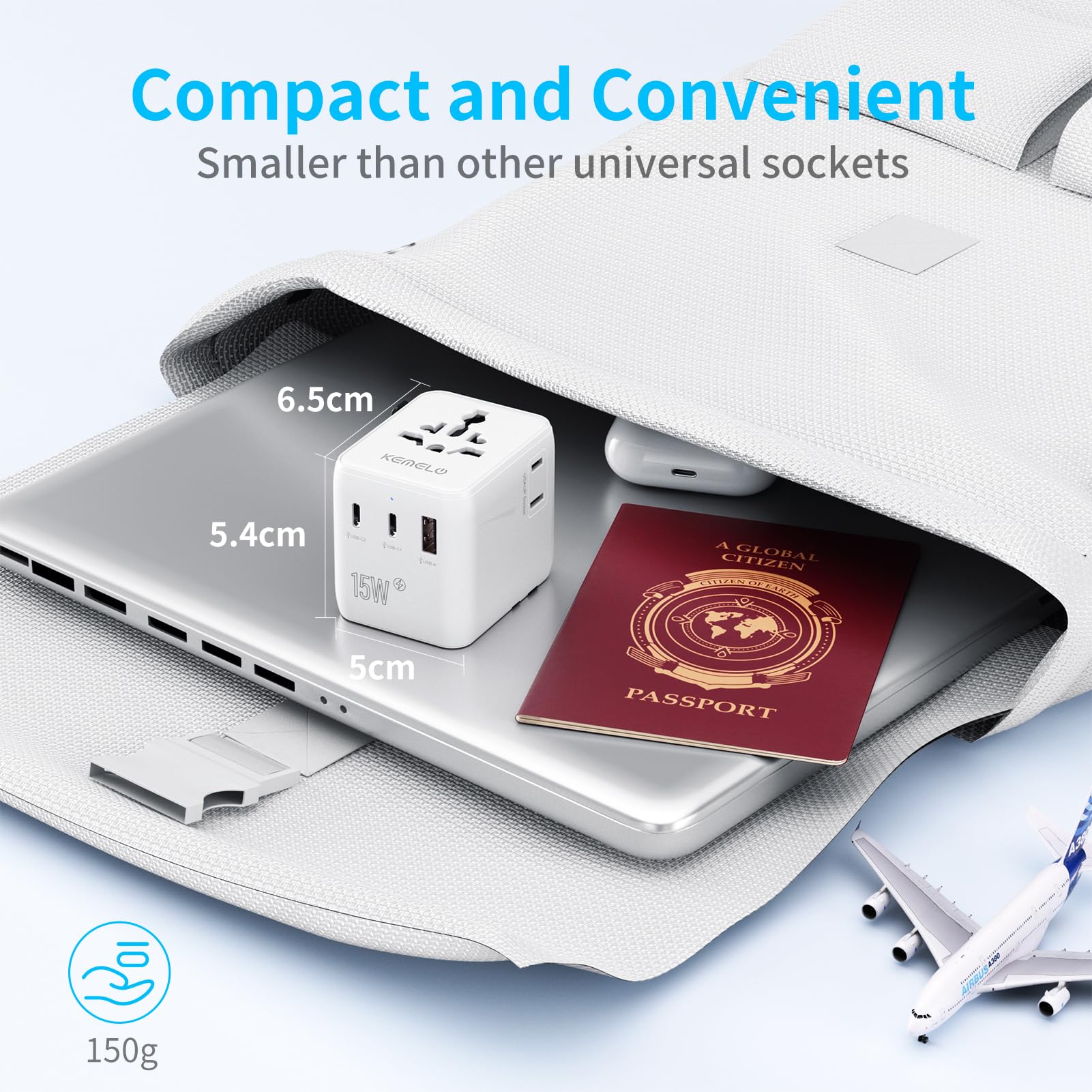 5 in 1 Reiseadapter Weltweit,Universal Adapter mit USB A,USB C,1 Weltweit Steckdose und 1 USA/JP Steckdose,Travel Reisestecker Internationaler Steckdosenadapter für EU USA UK Canada Japan Australien 6