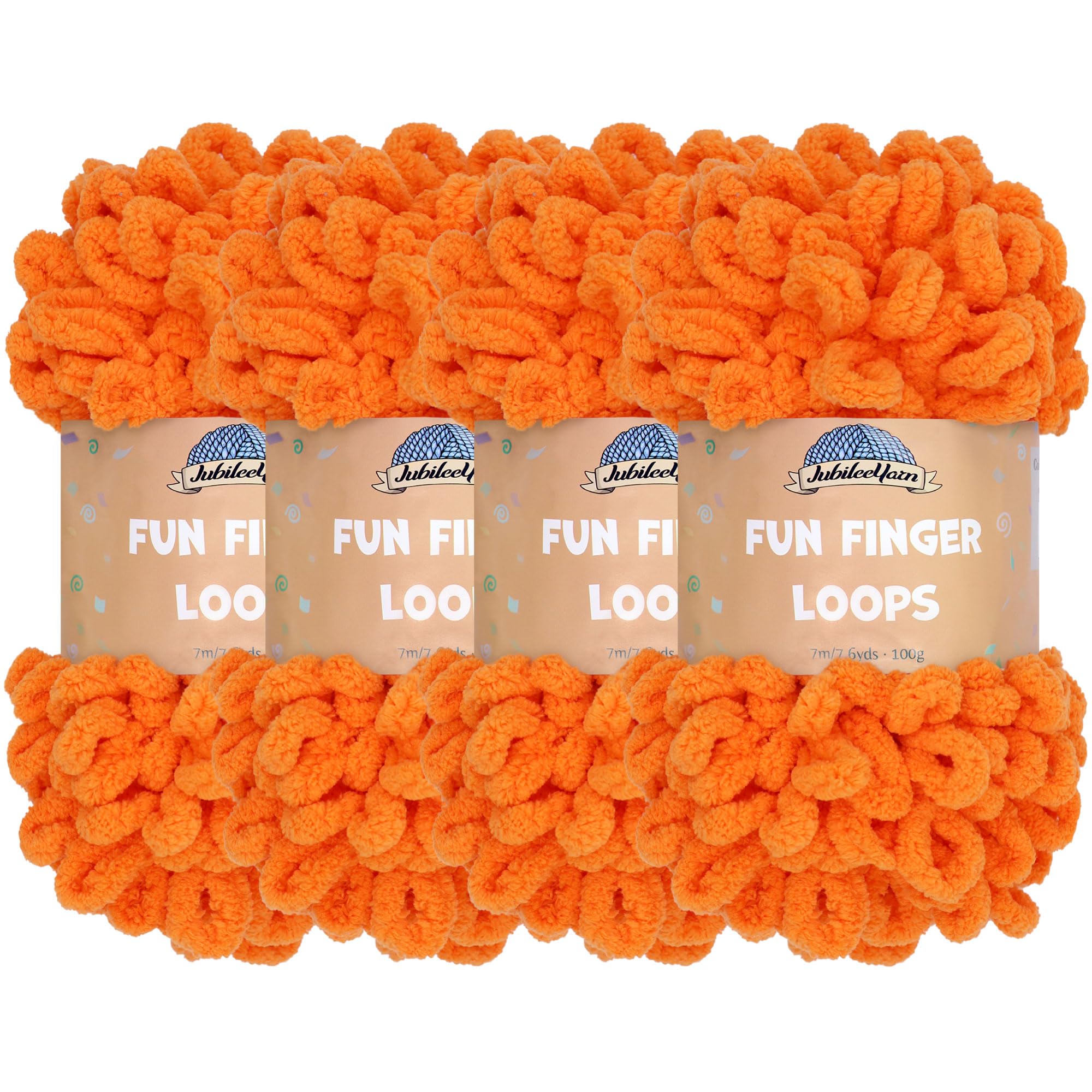 JubileeYarn Fun Finger Loops Yarn - Polyester Jumbo Weight Loop Yarn - 100g/Skein - Orange Peel - 4 Skeins
