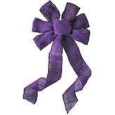 Purple Burlap Ribbon Wreath Bow - 10" Wide, 18" Long Tails, Wired Edge, Easter, Spring, Mardi Gras, Halloween, Farmhouse, Spring, Front Door Decor, Swag, Garland, Christmas