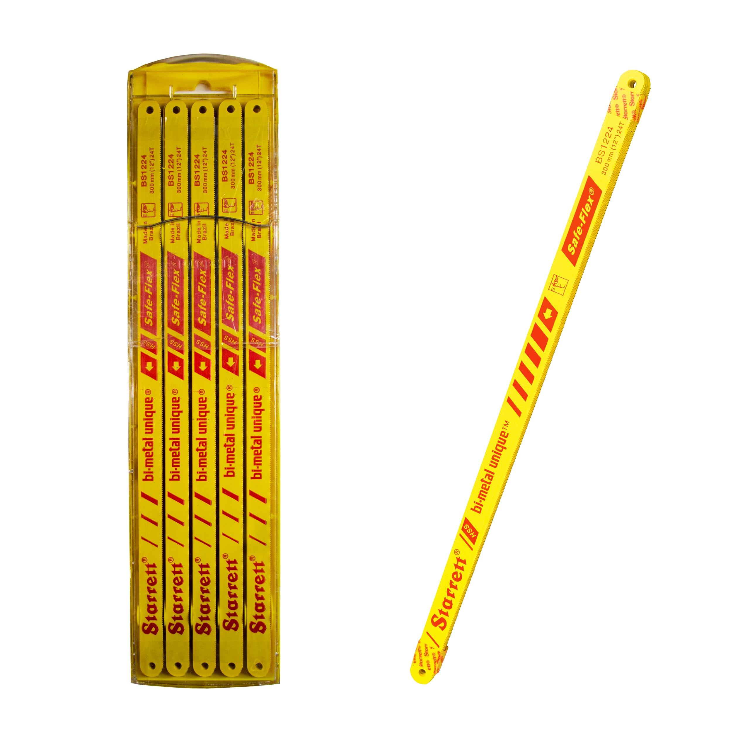 Starrett Bi-Metal Hacksaw Blades - KBS1224-50 Unique Safe-Flex HSS Hand Saw 300mm 24 TPI Cutting Edge - For Non-ferrous Metals, Stainless Steel, Pipes, Plastics - 50 Pack